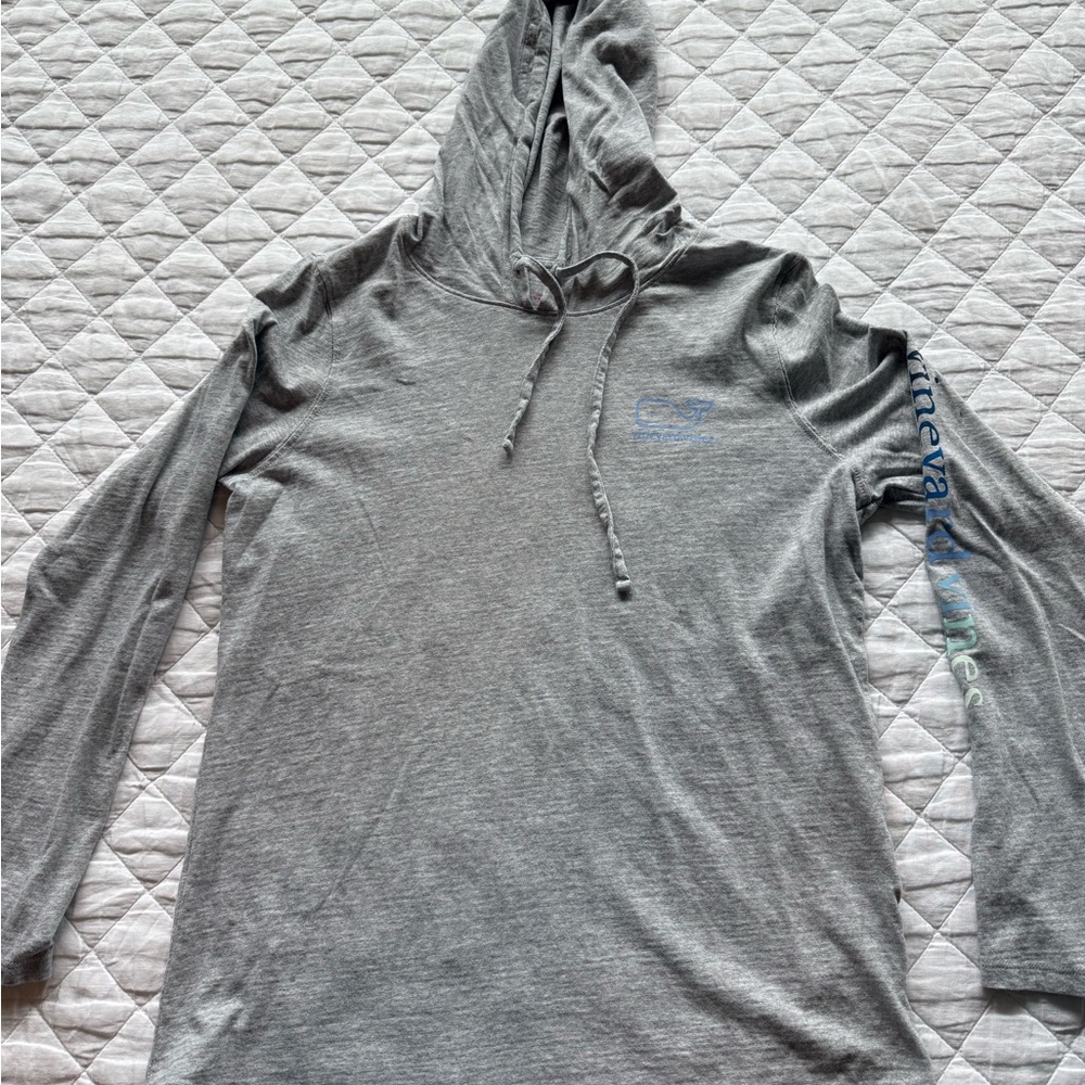 Gray Hooded Long Sleeve Shirt